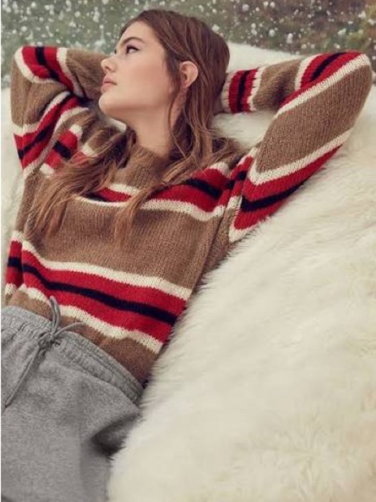 Reformation Sweaters - Striped Wool Knit Sweater in Brown and Red